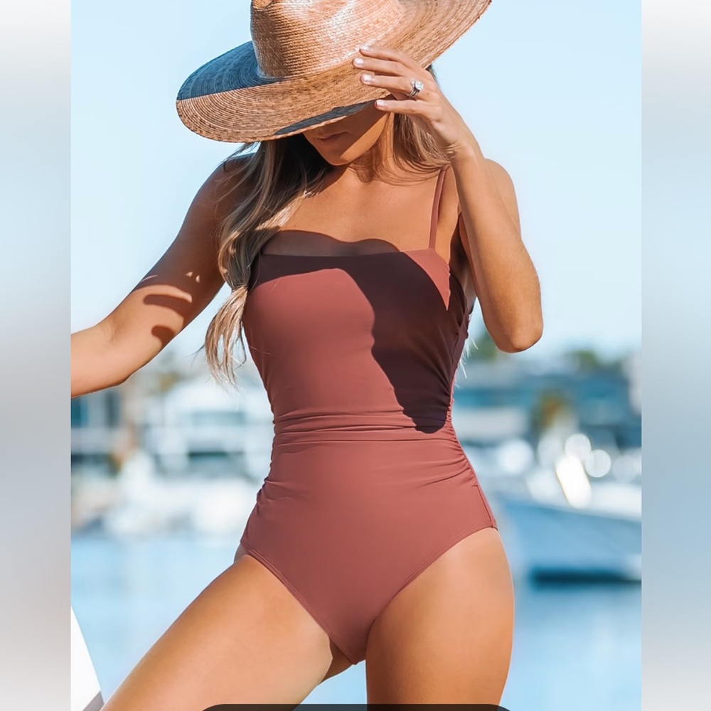 Sandy Shirred Strappy Cutout One Piece Swimsuit